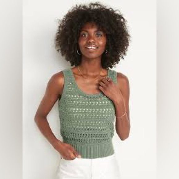 Old Navy Norfolk Pine Cropped Pointelle Knit Sweater Tank Top Size XS - Picture 1 of 4